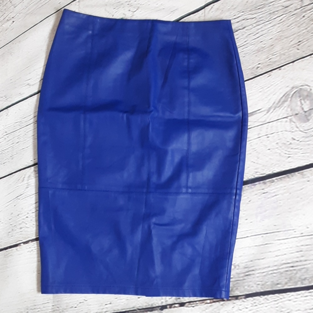 Cobalt Blue Faux Leather Skirt